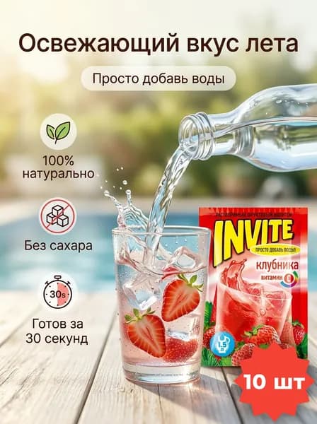 Растворимый напиток INVITE со вкусом клубники , набор - 10 штук