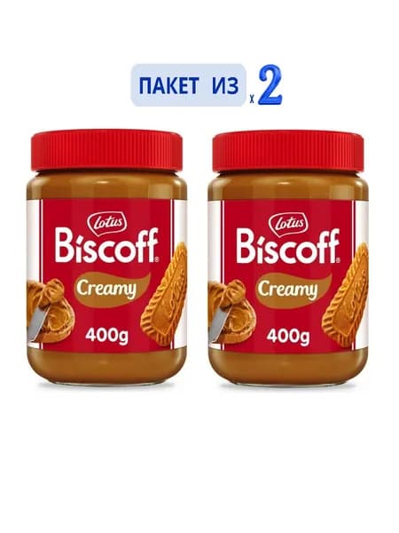 Lotus Biscoff, кремовая паста, карамелизированное печенье, 400 г (Пакет из 2)