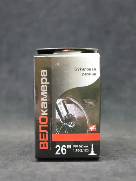 Велосипедная камера Велоолимп, 26 x 1.75-2.125" (на ширину покрышки 45-55 мм), высота ниппеля 52 мм, тип ниппеля - presta (велосипедный)