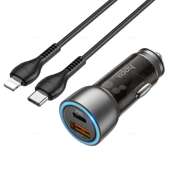 Автомобильное зарядное устройство Hoco NZ8 Sprinter, Type-C PD25W+USB QC3.0, с кабелем Type-C - Lightning