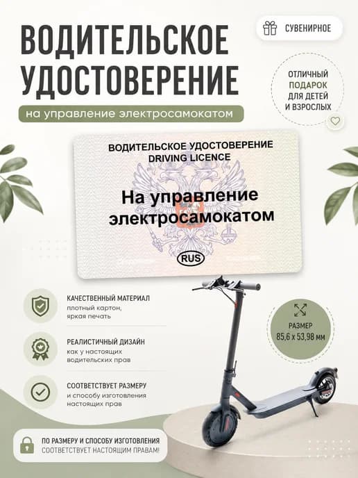 Сувенирные шуточные права на электросамокат