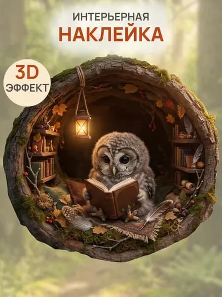 Наклейка сова на стену для декора 3D