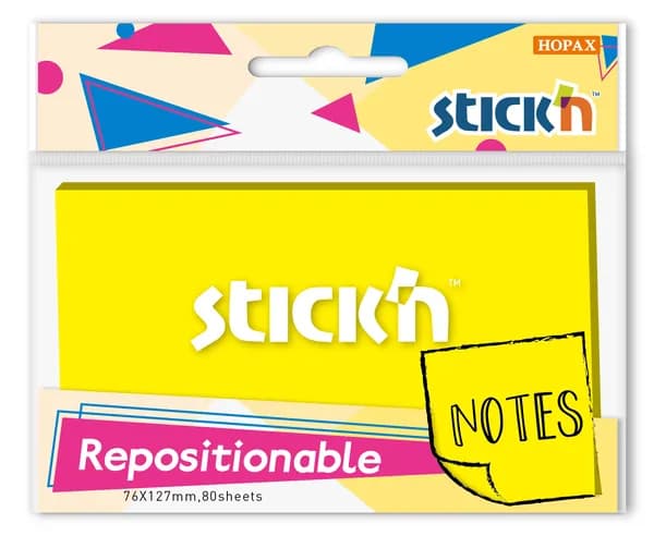 Стикеры для заметок самоклеящиеся Stick'n 76x126мм 80 листов 70г/м2 желтый неон
