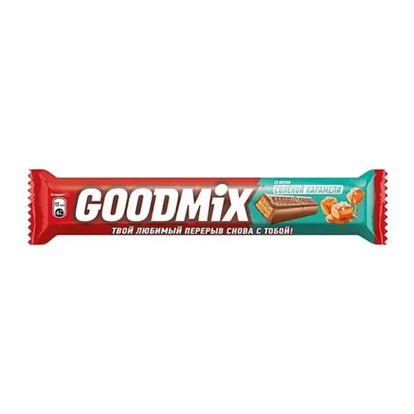 Шоколадный батончик хрустящие вафли с солёной карамелью Goodmix 44г