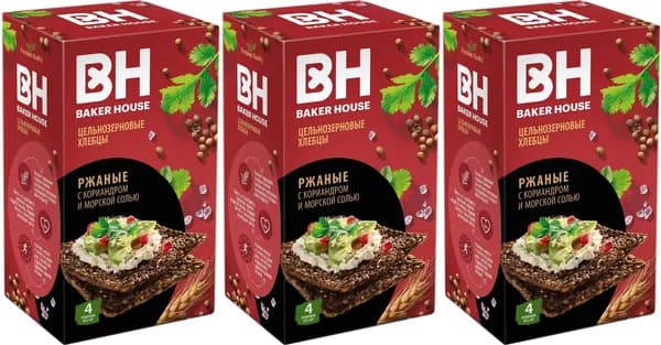 Хлебцы ржаные Baker House кориандр-кунжут, комплект: 3 упаковки по 180 г
