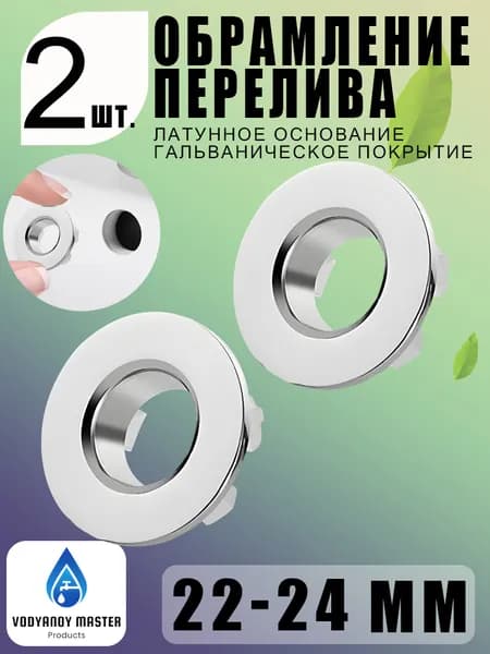 Обрамление перелива 22-24 мм, электропокрытие хром, круглая заглушка отверстия 2 шт