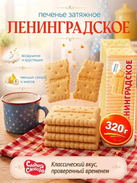 Печенье затяжное Ленинградское 320гр / Сладкая слобода