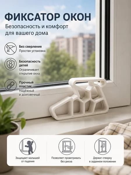 Ограничитель открывания окна и балконной двери со стопором, белый-1 шт.