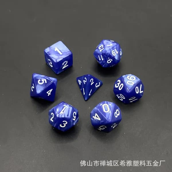 Набор из 7 акриловых игральных костей с мраморным узором для D&D, синие с белыми цифрами