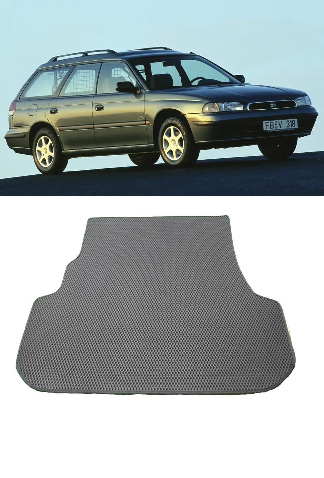 EVA rоврик в багажник Subaru Legacy II универсал 1994 - 1999 г.в. Серая сота c чёрной окантовкой. ЭВА коврик в багажное отделение Субару Легаси 2