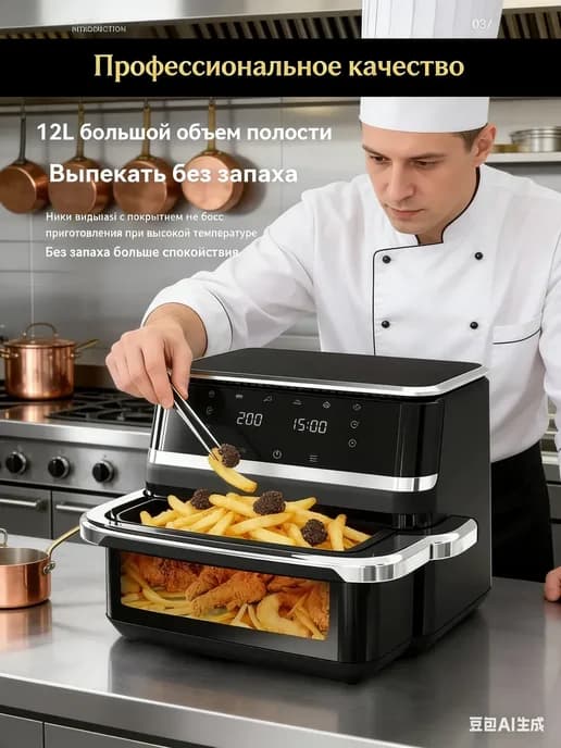 Аэрогриль электрический для дома 8 литров с двумя чашами