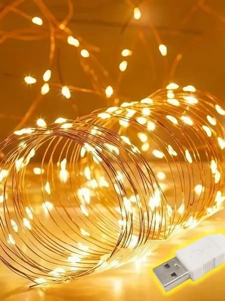 Электрогирлянда Нить Светодиодная 100 ламп, 10 м, питание От порта USB, 1 шт