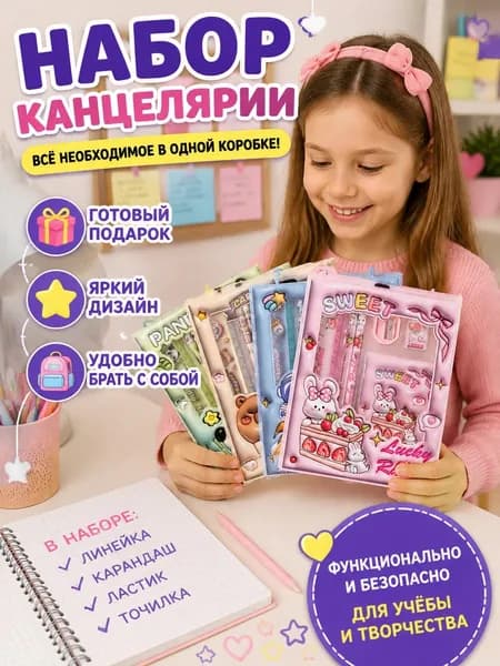 Канцелярский набор для детей в подарочной коробке с ручками, школьные принадлежности с мультяшным дизайном