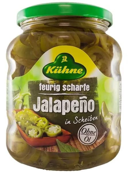 Перец Kuhne Халапеньо резаный маринованный без масла, 330г