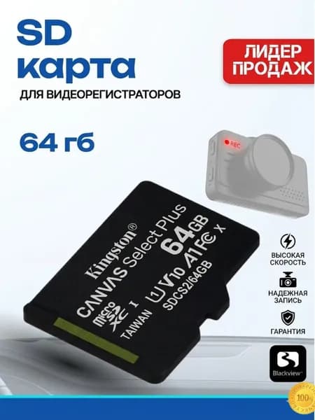 Карта памяти для видеорегистратора MicroSD 64GB Class 10 Canvas Select Plus A1 (100 Mb/s) без адаптера (SDCS2/64GBSP) ТЕХПАК