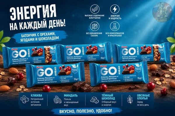 Ulker Goahead Батончик с красными ягодами и горькой шоколадной глазурью, 5x35 г