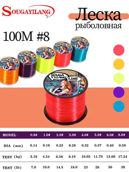 Sougayilang Монофильная леска для рыбалки, размотка: 100 м, толщина: 0.5 мм