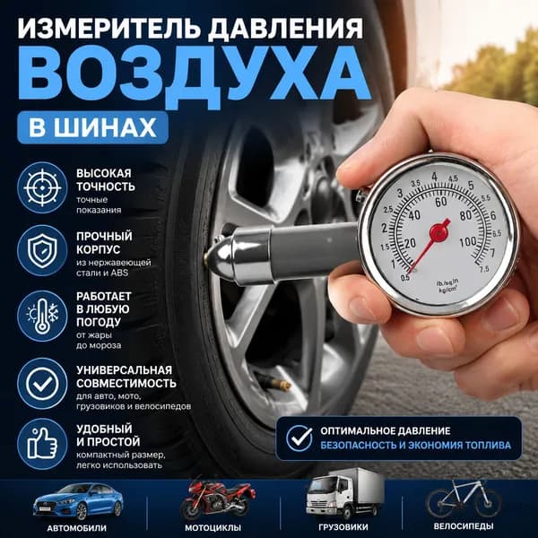 Манометр автомобильный, 1 шт.