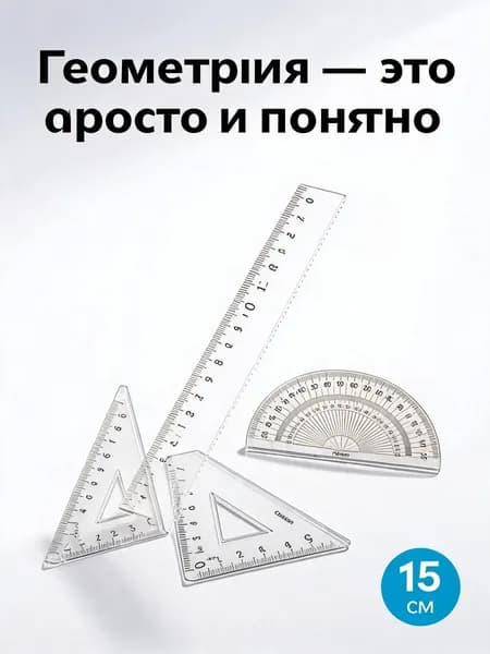 Геометрический набор 4 предмета: линейка, треугольники, транспортир, 18 см, канцелярский набор для школьников
