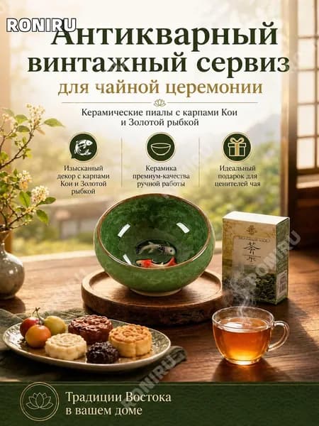 Антикварный винтажный сервиз для чайной церемонии, керамические пиалы с декором карпов Кои и Золотой рыбкой для подачи мёда и соусов