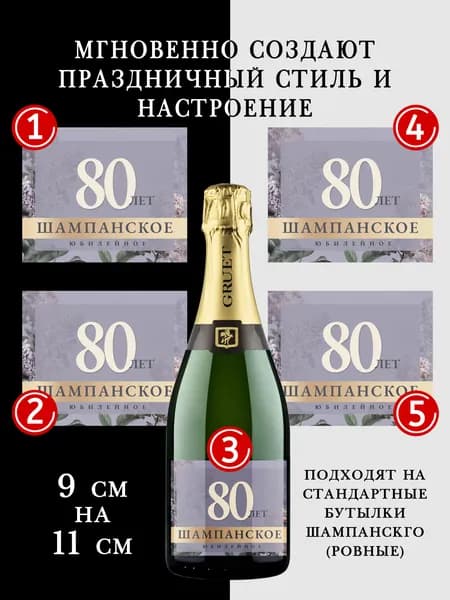 Наклейки юбилейные на бутылки шампанского 80 лет