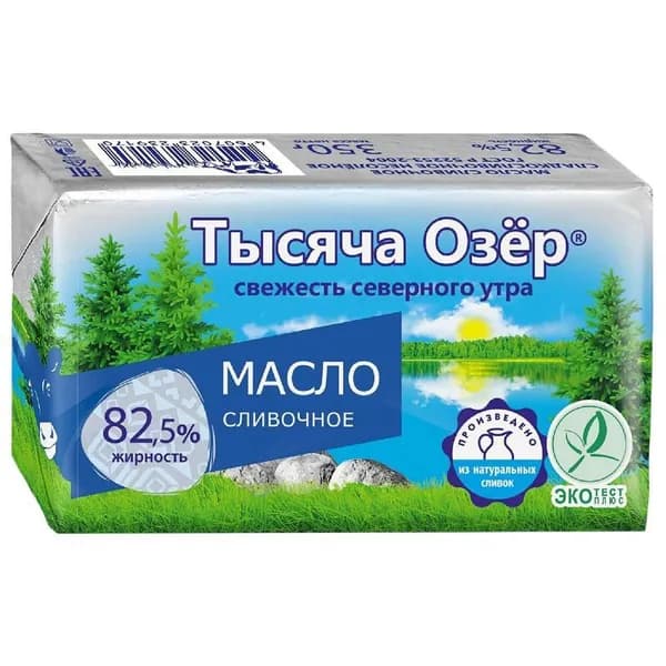 Масло Тысяча Озёр сладкосливочное несолёное 82.5%, 350г