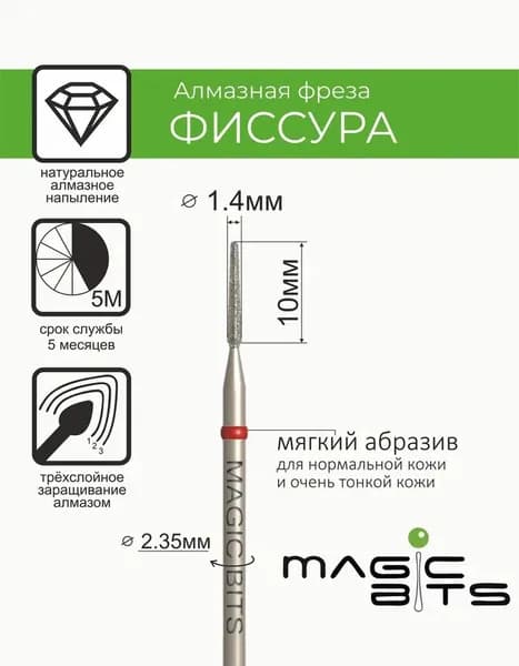 Magic Bits Фреза Алмазная фиссура 1.4 мм с натуральным напылением МЯГКОГО абразива