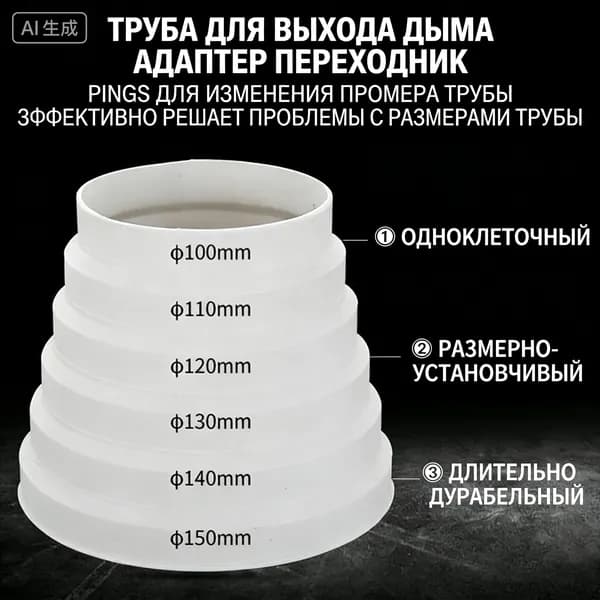 Переходник (соединитель) круглых воздуховодов пластиковый универсальный 150/140/130/120/110/100mm