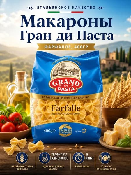 Макароны Гран ди Паста Фарфалле, 400гр