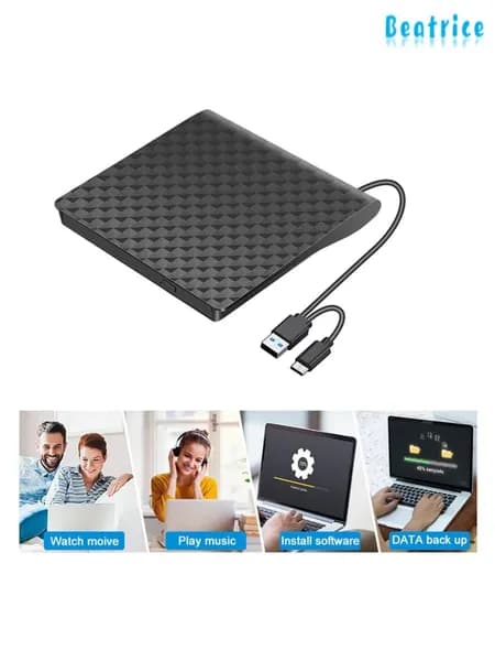 Внешний привод USB 3.0 для чтения/записи CD, DVD, с портом "Type-C", совместимый с Windows XP/7/8/10, Linux и Mac OS.