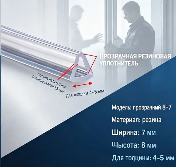 Уплотнитель для душевой кабины 8 мм П-образный U2578 длина 110 см.