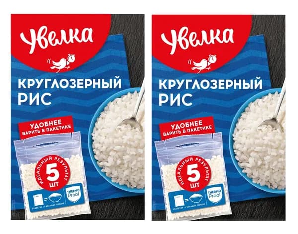 Рис Увелка Круглозерный шлифованный 5пак*80г, 2 шт