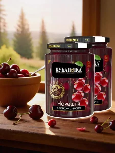 Кубаночка Черешня красная в сиропе 750 г.(Набор из 2 банок )