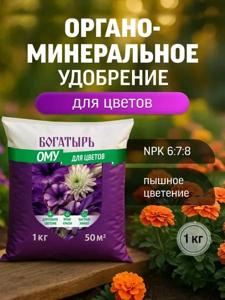 Удобрение ОМУ для цветов Богатырь 1 кг