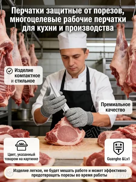 GEALFIS Перчатки защитные от порезов с ПВХ напылением повышенная износостойкость, сцепление на масле, универсальные (размер L)