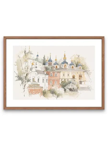 Постер на стену для интерьера "Города России. Графика. Псков. Печоры", 1 шт, 21х30 см, без рамок / сувенир
