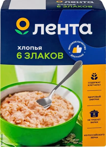 Хлопья мультизлаковые ЛЕНТА 6 злаков, 500г