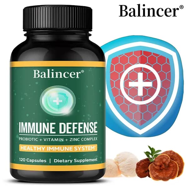 Иммунный комплекс Balincer, пробиотики (бифидобактерии + лактобактерии ацидофильные), ганодерма люцидум, витамины C/D3/K2/B6 и цинк, 120 капсул, для укрепления иммунной системы.
