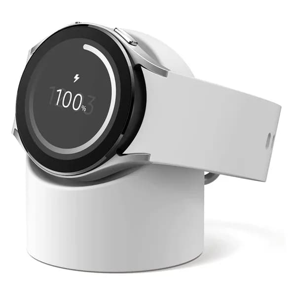 Беспроводная зарядная станция для смарт-часов Samsung Galaxy Watch 5 и 5 Pro с кабель-менеджером из силикона, белая
