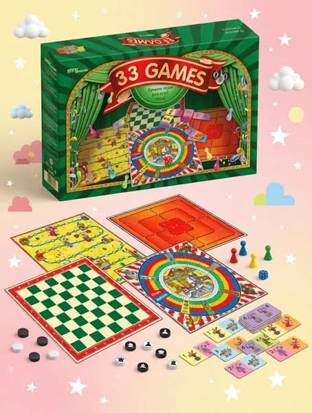 Игра настольная Step Puzzle "33 лучшие игры мира", 33 игры, двусторонние игровые поля, 32 фишки