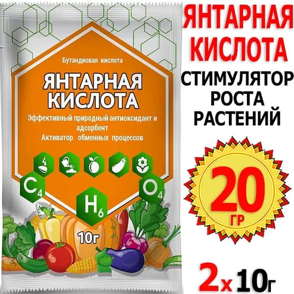 20г. Янтарная кислота 10г х 2шт Биотехнологии