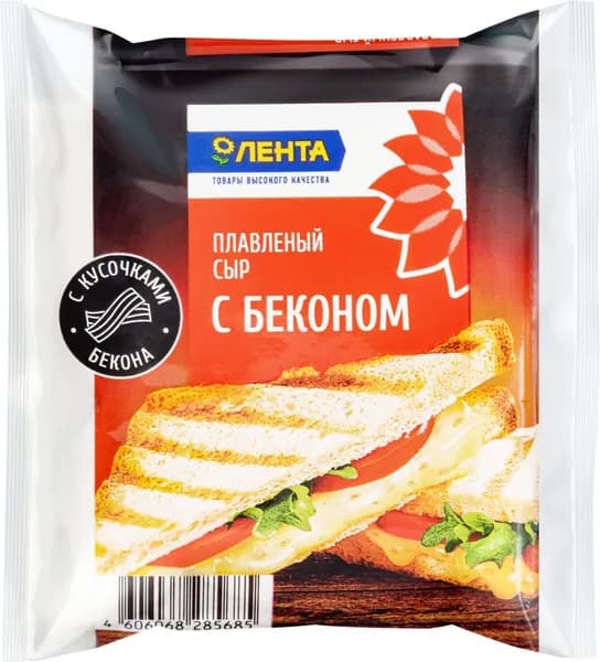 Сыр плавленый ЛЕНТА С беконом, 45%, без змж, слайсы, 130г 5 шт.