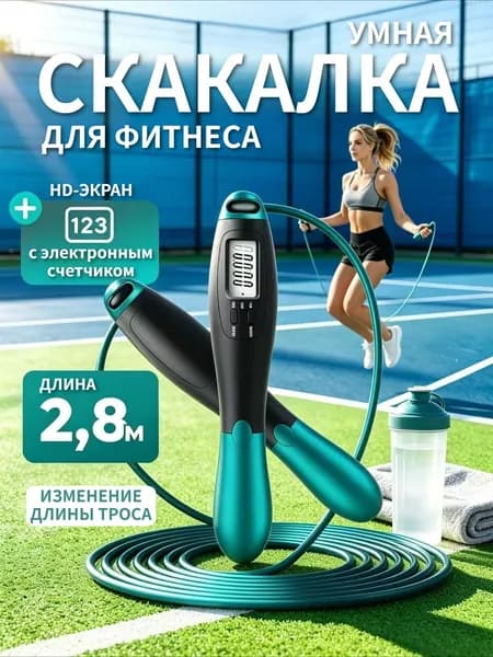 Скакалка умная электронная с счетчиком для фитнеса, домашних тренировок и похудения, длина 2.8 м