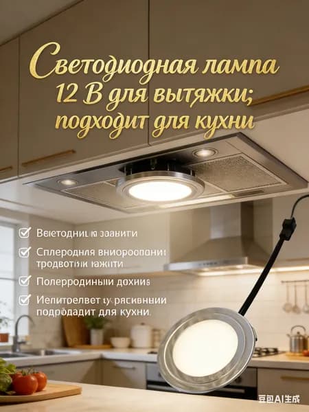 Светодиодная лампа для вытяжки, яркое освещение без теней, размер 7x7x2.1 см