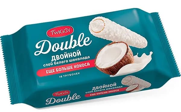 TWIGGY Вафельные трубочки Double, с кокосом, в белом шоколаде, 185 г /