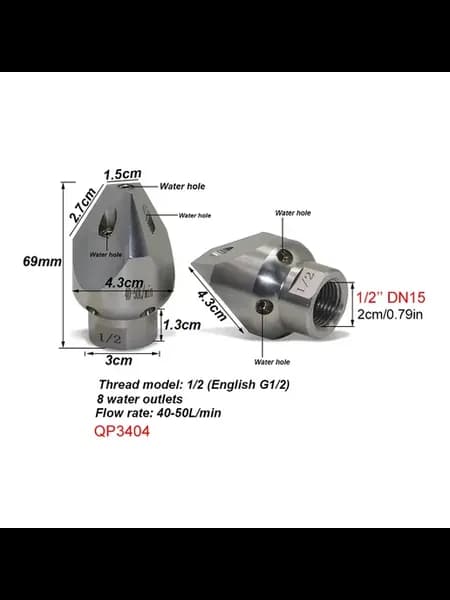Насадка высокого давления 1 2" G1 2, 8 отверстий, QP3404