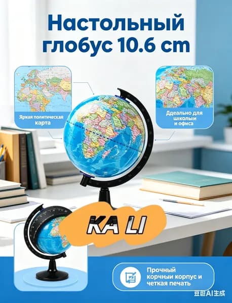 Глобус настольный 10.6 см сувенирный, политическая карта мира - маленький интерьерный глобус для детей и школы, подарок в офис