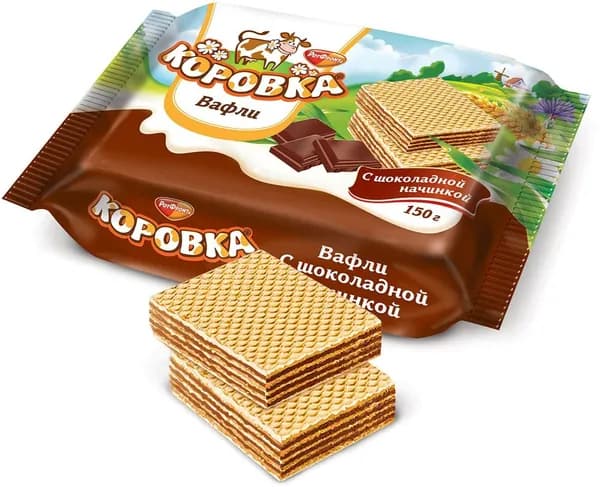 Вафли Коровка, c шоколадной начинкой, 150 г