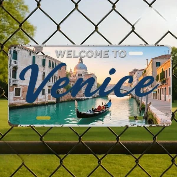 Декоративная металлическая табличка на стену Italy Venice винтаж 15х30 см