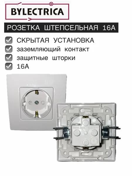 Розетка штепсельная для скрытой установки 1 СП РС16-0006 , 16А, с заземляющим контактом и защитными шторками